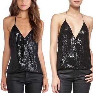 Parker Sequined Silk Halter Top Sleeveless Blouse in Black Size XS Small